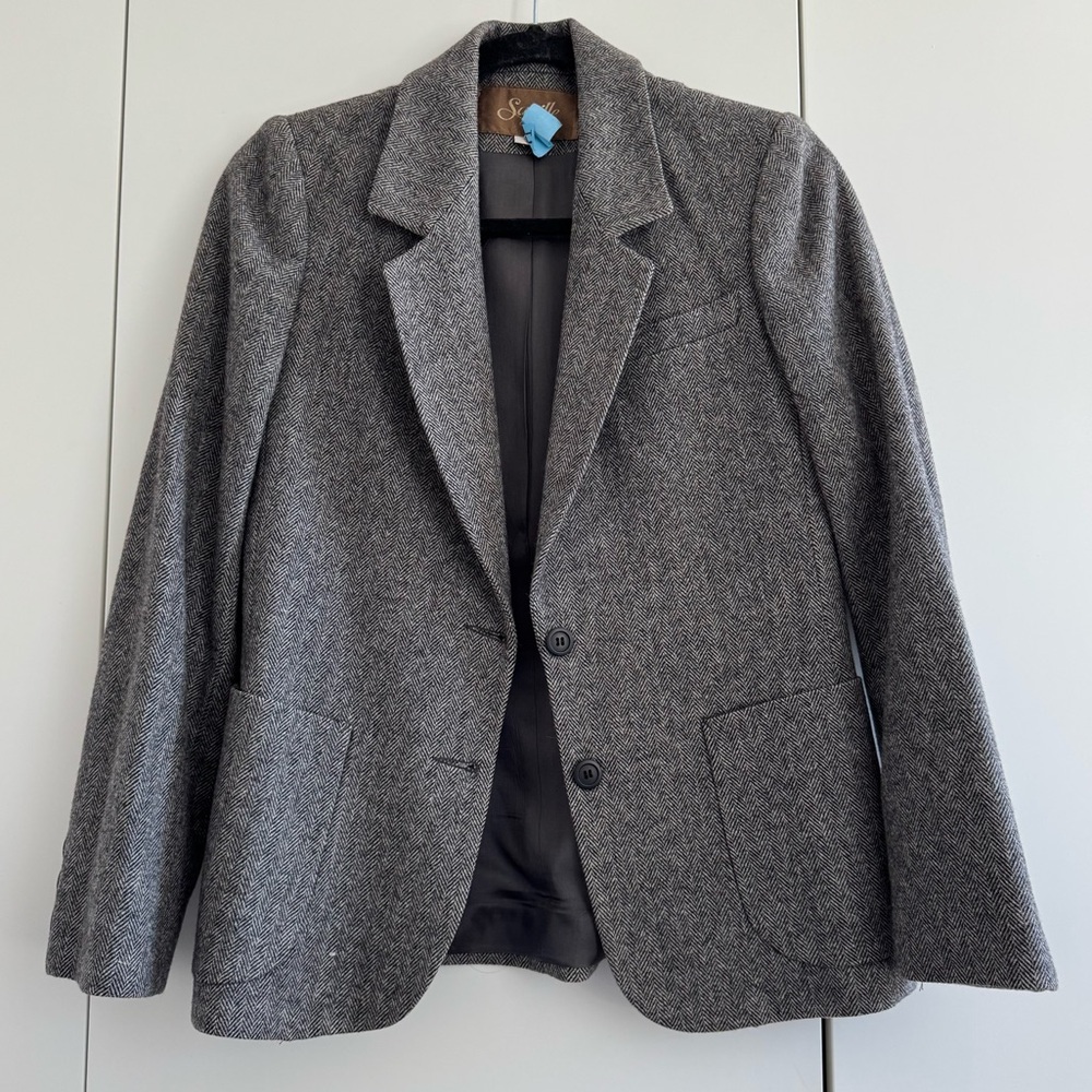 Vintage Gray Herringbone Wool Blazer